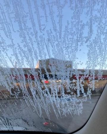 Ice storm on the car's window