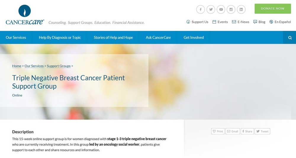 Cancer care website screenshot