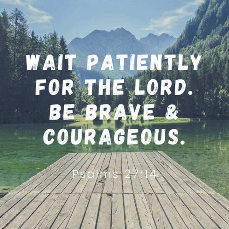 Graphic with text: 'Wait patiently for the Lord. Be brave and courageous. Psalms 27:14'